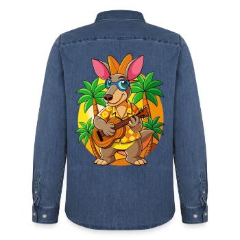 Lustige Erdferkel Cartoon Sommer Strand Sonnenbrille - Männer Jeanshemd Organic von Stanley/Stella - verwaschenes Mittelblau  - Hinten - AI Model Male 185 light (185cm)