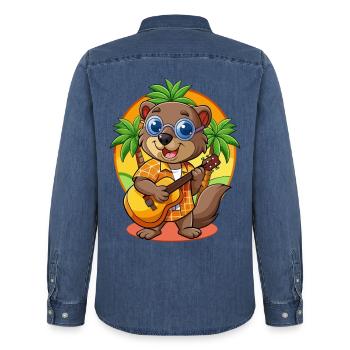 Lustige Biber Cartoon Sommer Strand Sonnenbrille - Männer Jeanshemd Organic von Stanley/Stella - verwaschenes Mittelblau  - Hinten - AI Model Male 185 light (185cm)