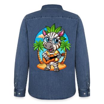 Lustige Zebra Cartoon Sommer Strand Sonnenbrille Gitarre - Männer Jeanshemd Organic von Stanley/Stella - verwaschenes Mittelblau  - Hinten - AI Model Male 185 light (185cm)