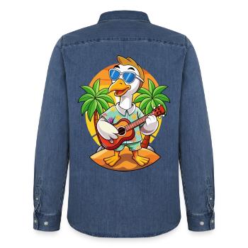 Drôle Cygne Dessin Animé Plage D’été Lunettes De Soleil Guitare - Chemise en denim homme bio Stanley/Stella - bleu moyen délavé  - Dos - AI Model Male 185 light (185cm)
