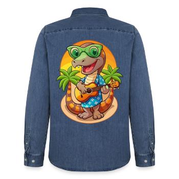 Lustige Schlange Cartoon Sommer Strand Sonnenbrille Gitarre - Männer Jeanshemd Organic von Stanley/Stella - verwaschenes Mittelblau  - Hinten - AI Model Male 185 light (185cm)