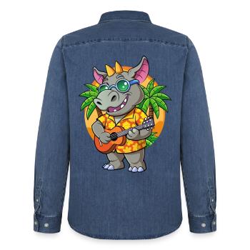 Lustige Nashorn Cartoon Sommer Strand Sonnenbrille Gitarre - Männer Jeanshemd Organic von Stanley/Stella - verwaschenes Mittelblau  - Hinten - AI Model Male 185 light (185cm)