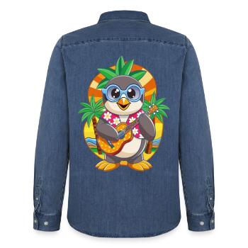 Lustige Pinguin Cartoon Sommer Strand Sonnenbrille - Männer Jeanshemd Organic von Stanley/Stella - verwaschenes Mittelblau  - Hinten - AI Model Male 185 light (185cm)