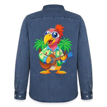 Lustige Papageien-Cartoon-Sommer-Strand-Sonnenbrille - Männer Jeanshemd Organic von Stanley/Stella - verwaschenes Mittelblau  - Hinten - AI Model Male 185 light (185cm)