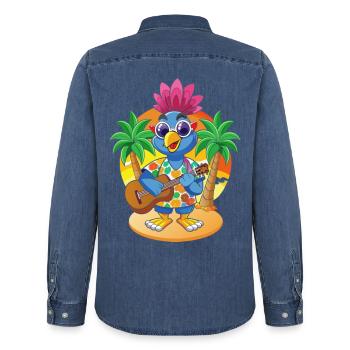 Lunettes de soleil de plage d’été de dessin animé de paon drôle - Chemise en denim homme bio Stanley/Stella - bleu moyen délavé  - Dos - AI Model Male 185 light (185cm)