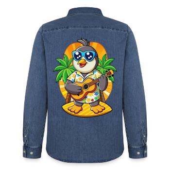 Lustige Pinguin Cartoon Sommer Strand Sonnenbrille - Männer Jeanshemd Organic von Stanley/Stella - verwaschenes Mittelblau  - Hinten - AI Model Male 185 light (185cm)