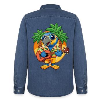 Lustige Papageien-Cartoon-Sommer-Strand-Sonnenbrille - Männer Jeanshemd Organic von Stanley/Stella - verwaschenes Mittelblau  - Hinten - AI Model Male 185 light (185cm)