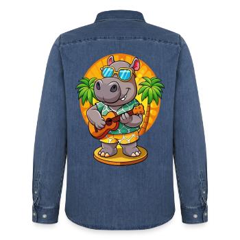 Lustige Nilpferd Cartoon Sommer Strand Sonnenbrille Gitarre - Männer Jeanshemd Organic von Stanley/Stella - verwaschenes Mittelblau  - Hinten - AI Model Male 185 light (185cm)