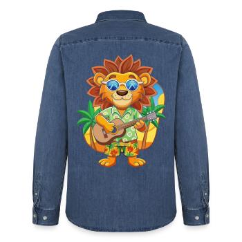 Funny Lion Cartoon Summer Beach Lunettes de soleil guitare - Chemise en denim homme bio Stanley/Stella - bleu moyen délavé  - Dos - AI Model Male 185 light (185cm)