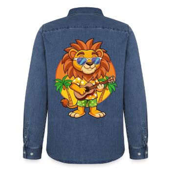 Funny Lion Cartoon Summer Beach Lunettes de soleil guitare - Chemise en denim homme bio Stanley/Stella - bleu moyen délavé  - Dos - AI Model Male 185 light (185cm)