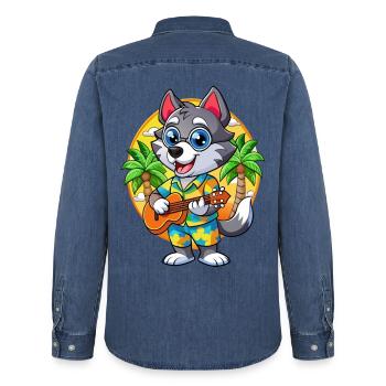 Drôle Husky Chien Dessin Animé Lunettes De Soleil De Plage D’été - Chemise en denim homme bio Stanley/Stella - bleu moyen délavé  - Dos - AI Model Male 185 light (185cm)