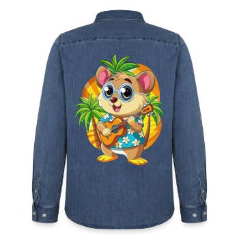 Lustige Hamster Cartoon Sommer Strand Sonnenbrille - Männer Jeanshemd Organic von Stanley/Stella - verwaschenes Mittelblau  - Hinten - AI Model Male 185 light (185cm)