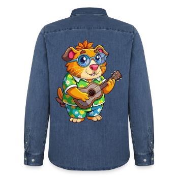 Drôle Cochon D’Inde Dessin Animé Lunettes De Soleil Plage D’été - Chemise en denim homme bio Stanley/Stella - bleu moyen délavé  - Dos - AI Model Male 185 light (185cm)