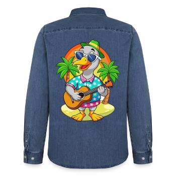 Drôle Goose Cartoon Lunettes de soleil de plage d’été Guitare - Chemise en denim homme bio Stanley/Stella - bleu moyen délavé  - Dos - AI Model Male 185 light (185cm)