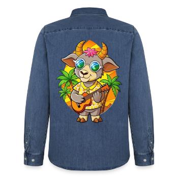 Funny Goat Cartoon Summer Beach Lunettes de soleil Guitare - Chemise en denim homme bio Stanley/Stella - bleu moyen délavé  - Dos - AI Model Male 185 light (185cm)