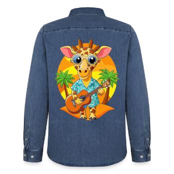 Lunettes de soleil de plage d’été de dessin animé girafe drôle - Chemise en denim homme bio Stanley/Stella - bleu moyen délavé  - Dos - AI Model Male 185 light (185cm)