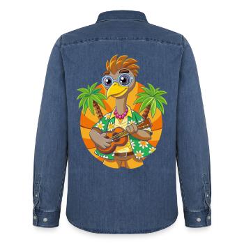 Funny Emu Cartoon Summer Beach Sunglasses Guitar - Men’s Organic Denim Shirt by Stanley/Stella - mid washy  - Back - AI Model Male 185 light (185cm)