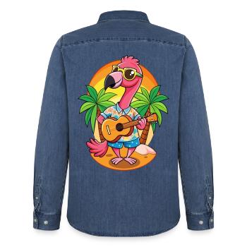 Lustige Flamingo Cartoon Sommer Strand Sonnenbrille - Männer Jeanshemd Organic von Stanley/Stella - verwaschenes Mittelblau  - Hinten - AI Model Male 185 light (185cm)