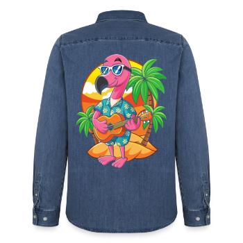 Lustige Flamingo Cartoon Sommer Strand Sonnenbrille - Männer Jeanshemd Organic von Stanley/Stella - verwaschenes Mittelblau  - Hinten - AI Model Male 185 light (185cm)