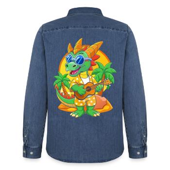 Lunettes de soleil de plage d’été de dessin animé de dragon drôle - Chemise en denim homme bio Stanley/Stella - bleu moyen délavé  - Dos - AI Model Male 185 light (185cm)