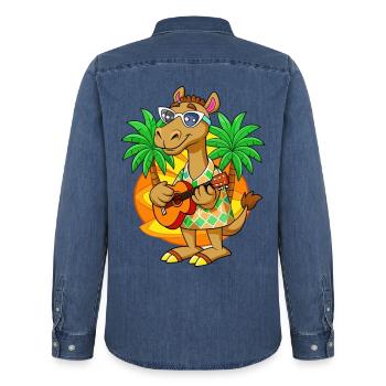 Lustige Kamel Cartoon Sommer Strand Sonnenbrille Gitarre - Männer Jeanshemd Organic von Stanley/Stella - verwaschenes Mittelblau  - Hinten - AI Model Male 185 light (185cm)