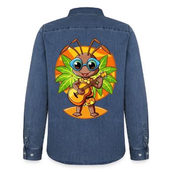 Lustige Ameise Cartoon Sommer Strand Sonnenbrille Gitarre - Männer Jeanshemd Organic von Stanley/Stella - verwaschenes Mittelblau  - Hinten - AI Model Male 185 light (185cm)