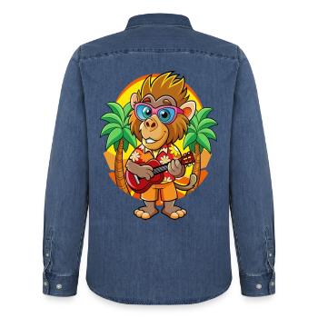 Lunettes de soleil de plage d’été de dessin animé de babouin drôle - Chemise en denim homme bio Stanley/Stella - bleu moyen délavé  - Dos - AI Model Male 185 light (185cm)