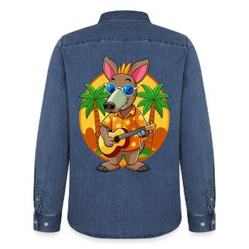 Lustige Erdferkel Cartoon Sommer Strand Sonnenbrille - Männer Jeanshemd Organic von Stanley/Stella - verwaschenes Mittelblau  - Hinten - AI Model Male 185 light (185cm)