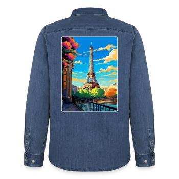 Paris Frankreich Vintage Reiseposter WPA Souvenir - Männer Jeanshemd Organic von Stanley/Stella - verwaschenes Mittelblau  - Hinten - AI Model Male 185 light (185cm)