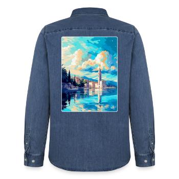 Split Kroatien Vintage Reiseplakat WPA Souvenir - Männer Jeanshemd Organic von Stanley/Stella - verwaschenes Mittelblau  - Hinten - AI Model Male 185 light (185cm)