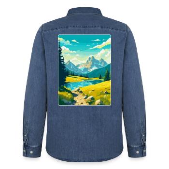 Durmitor-Nationalpark Montenegro Reiseplakat - Männer Jeanshemd Organic von Stanley/Stella - verwaschenes Mittelblau  - Hinten - AI Model Male 185 light (185cm)