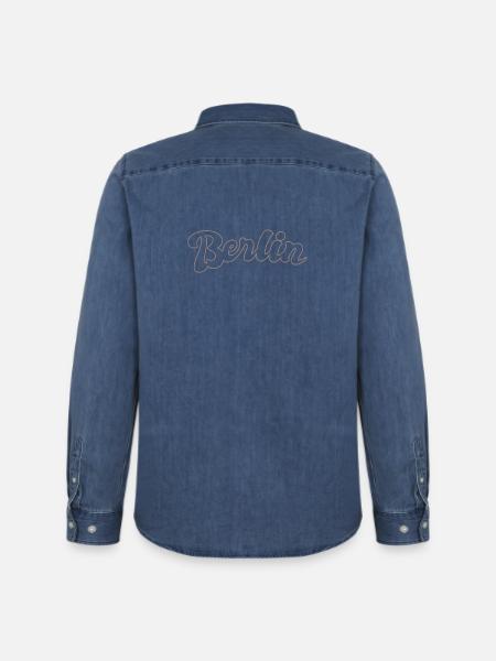 Berlin German Capital lettering - Men’s Organic Denim Shirt by Stanley/Stella - mid washy 