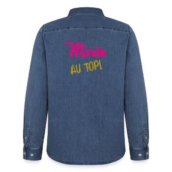 ICH KANN NICHT, ICH BIN VERHEIRATET - Männer Jeanshemd Organic von Stanley/Stella - verwaschenes Mittelblau  - Hinten - AI Model Male 185 light (185cm)
