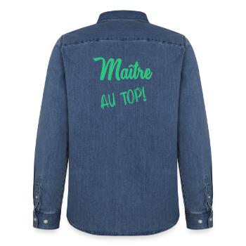 MEISTER. VIELEN DANK. DANKE, MEISTER. MEISTER. MEISTER-GESCHENK - Männer Jeanshemd Organic von Stanley/Stella - verwaschenes Mittelblau  - Hinten - AI Model Male 185 light (185cm)