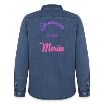 FUTURE MARIEE. EVJF. MARIEE - Chemise en denim homme bio Stanley/Stella - bleu moyen délavé  - Dos - AI Model Male 185 light (185cm)