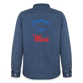 JE PEUX PAS. MARIE. FUTUR MARIE. EVJF. TEAM. TEAM - Chemise en denim homme bio Stanley/Stella - bleu moyen délavé  - Dos - AI Model Male 185 light (185cm)