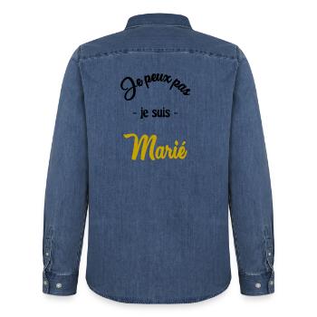 JUST MARRIED. EVJF - Chemise en denim homme bio Stanley/Stella - bleu moyen délavé  - Dos - AI Model Male 185 light (185cm)