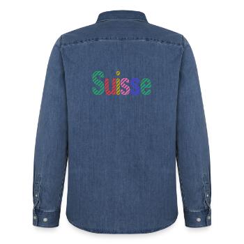 SCHWEIZ. HUMOR. LAND. FLAGGE. GENF. LAUSANNE - Männer Jeanshemd Organic von Stanley/Stella - verwaschenes Mittelblau  - Hinten - AI Model Male 185 light (185cm)