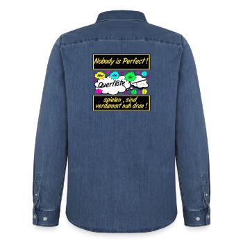 Querflöte , Nobody is Perfect .................... - Männer Jeanshemd Organic von Stanley/Stella - verwaschenes Mittelblau  - Hinten - AI Model Male 185 light (185cm)