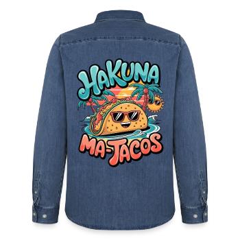 Hakuna Ma-Tacos - Chemise en denim homme bio Stanley/Stella - bleu moyen délavé  - Dos - AI Model Male 185 light (185cm)