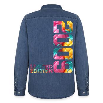 17. GEBURTSTAG LIMITED EDITION 2009 - Männer Jeanshemd Organic von Stanley/Stella - verwaschenes Mittelblau  - Hinten - AI Model Male 185 light (185cm)