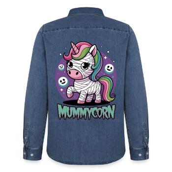 Momiemaïs - Chemise en denim homme bio Stanley/Stella - bleu moyen délavé  - Dos - AI Model Male 185 light (185cm)