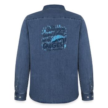 Bourgogne sous la pluie: pas mouillés - Chemise en denim homme bio Stanley/Stella - bleu moyen délavé  - Dos - AI Model Male 185 light (185cm)