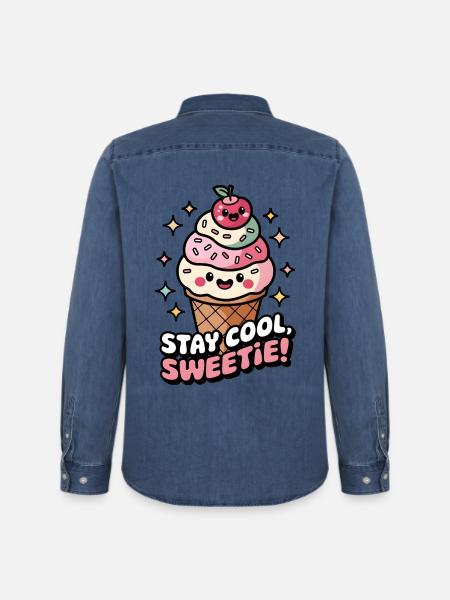Stay Cool, Sweetie! - Men’s Organic Denim Shirt by Stanley/Stella - mid washy