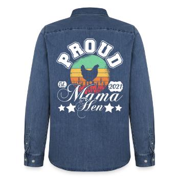 Stolze Mama-Henne Retro-Sonnenkreis - Männer Jeanshemd Organic von Stanley/Stella - verwaschenes Mittelblau  - Hinten - AI Model Male 185 light (185cm)