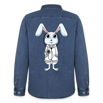 Lapin médecin médecin infirmière vétérinaire - Chemise en denim homme bio Stanley/Stella - bleu moyen délavé  - Dos - AI Model Male 185 light (185cm)
