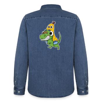 Mauvais dinosaure et jolie banane - Chemise en denim homme bio Stanley/Stella - bleu moyen délavé  - Dos - AI Model Male 185 light (185cm)