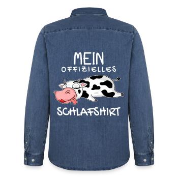 Offizielles Schlafshirt Kuh - Männer Jeanshemd Organic von Stanley/Stella - verwaschenes Mittelblau  - Hinten - AI Model Male 185 light (185cm)