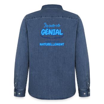 Naissance de Génie pour Hommes - Chemise en denim homme bio Stanley/Stella - bleu moyen délavé  - Dos - AI Model Male 185 light (185cm)