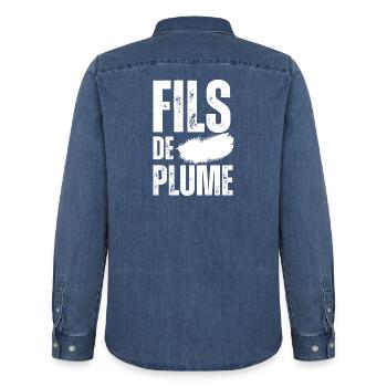 Fils de Plume - Chemise en denim homme bio Stanley/Stella - bleu moyen délavé  - Dos - AI Model Male 185 light (185cm)